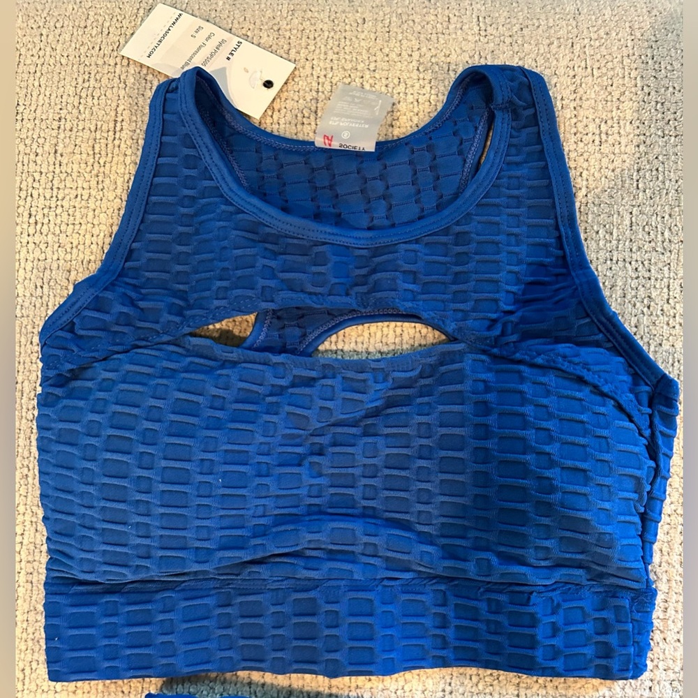 Fashion Nova/Blue Textured Scrunch Butt And Sports Bra Set-Size Small NWT💙 - Picture 8 of 8